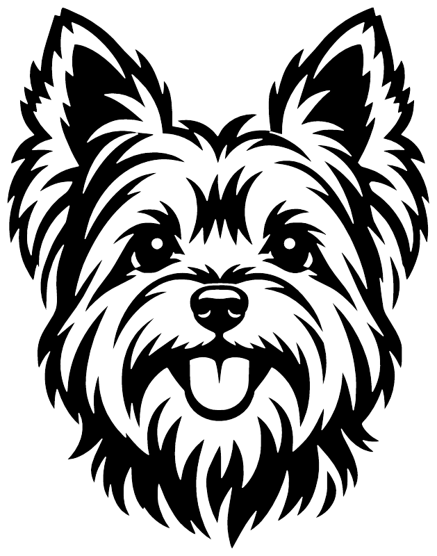 Yorkshire terrier portrait vinyl decal, black dog face with white highlights