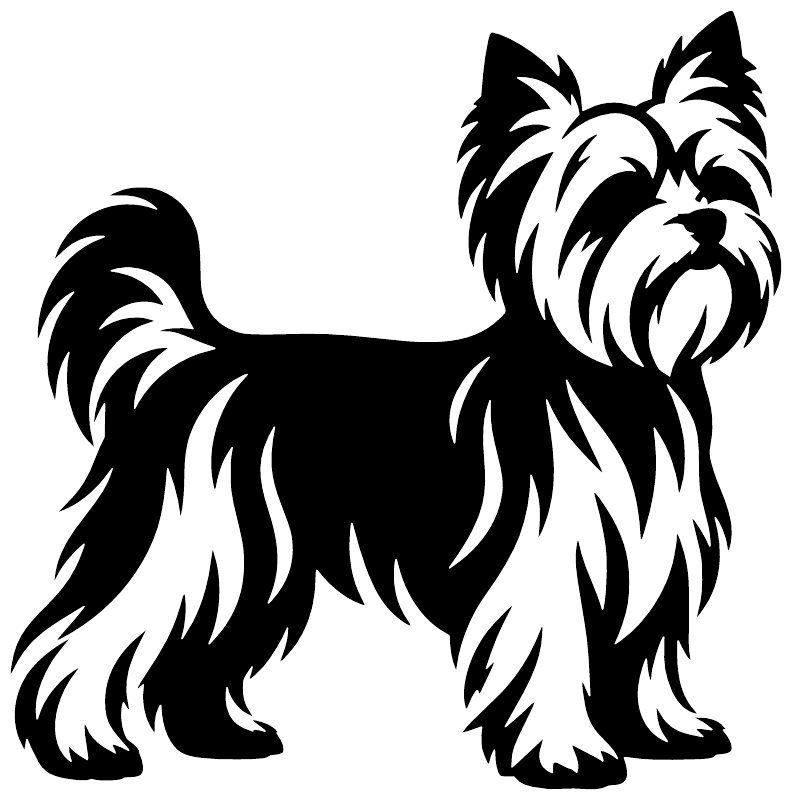 Yorkshire terrier vinyl side profile decal, black and white silhouette