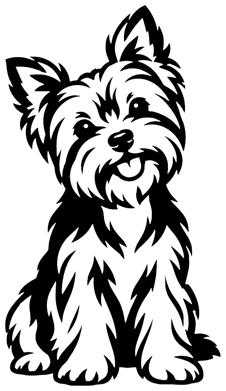 Black-and-white Yorkshire terrier sitting and smiling vinyl decal