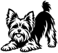Black-and-white yorkshire terrier play-bow vinyl decal, dog lying with paws forward