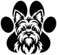 Black and white vinyl decal with Yorkshire terrier portrait and four paw circles