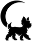 Crescent moon and Yorkshire terrier vinyl decal silhouette, black on white