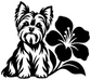 Black Yorkshire terrier vinyl decal with flower silhouette and leaves