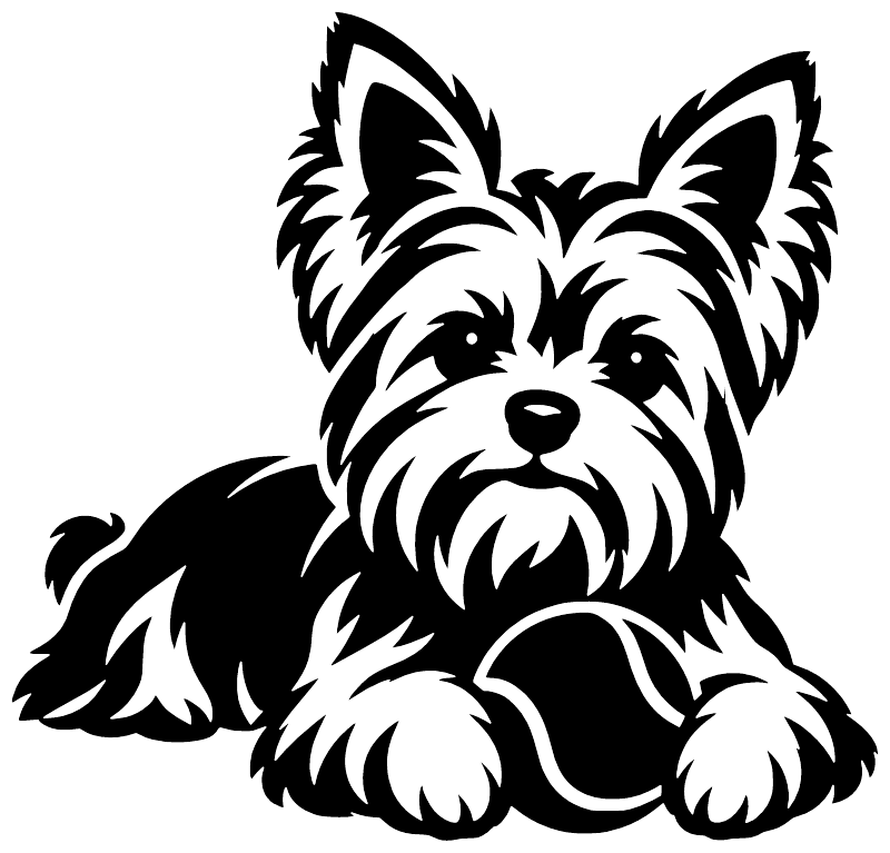 Yorkshire terrier vinyl decal, black and white dog illustration with paw