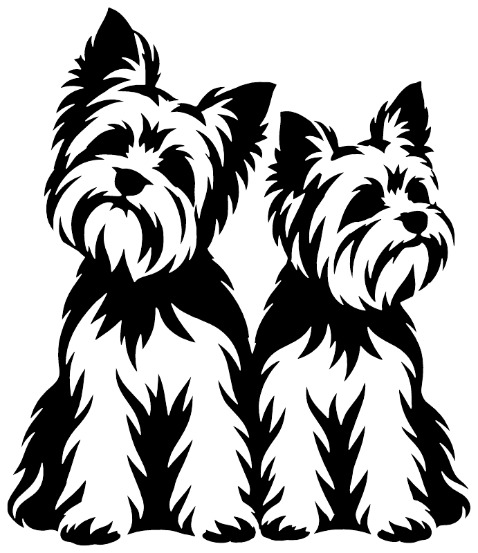 Yorkshire Terrier vinyl decal of two black-and-white terriers