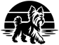 Black and white Yorkshire terrier vinyl decal featuring a stripe-backed silhouette