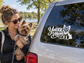 Yorkie Mom vinyl decal with Yorkshire terrier silhouette on a car window