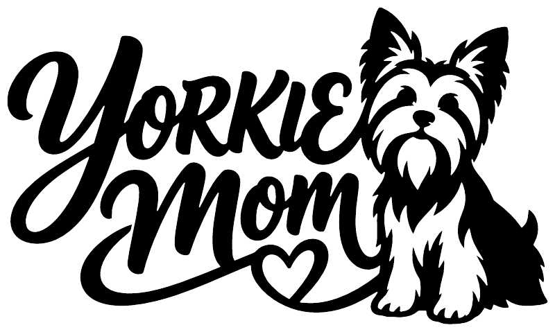 White-and-black Yorkie Mom vinyl decal with terrier silhouette and script text