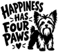 Vinyl decal design: “HAPPINESS HAS FOUR PAWS” text with heart and terrier silhouette