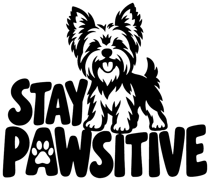 Vinyl decal featuring black-and-white terrier above 'STAY PAWSITIVE' text