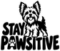 Vinyl decal featuring black-and-white terrier above 'STAY PAWSITIVE' text