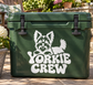 Yorkie Crew vinyl decal: white yorkie graphic and 'YORKIE CREW' on dark green