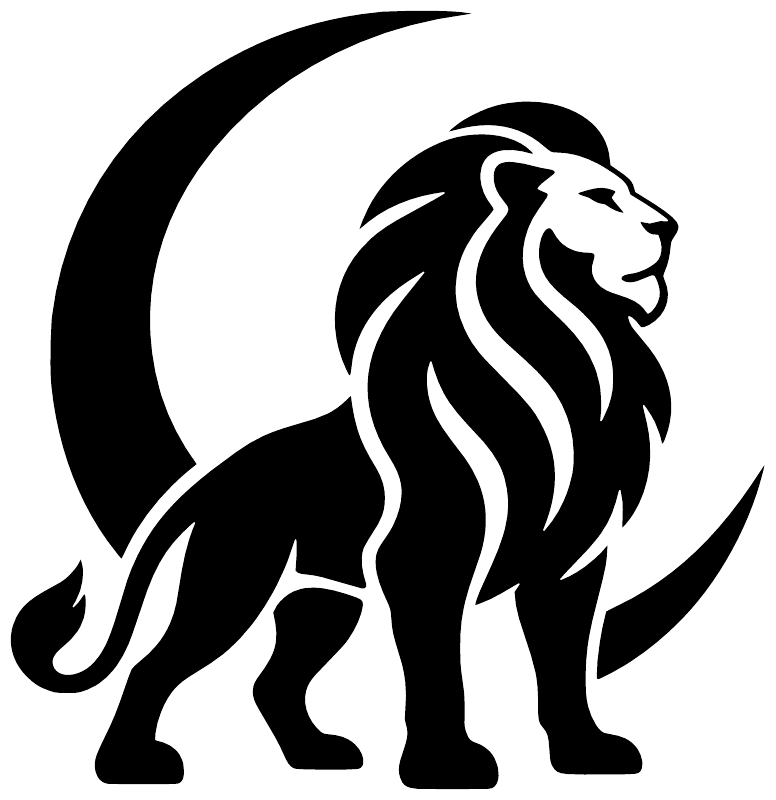 Black lion zodiac vinyl decal with crescent moon and detailed mane silhouette