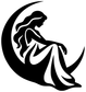 Black-and-white zodiac decal silhouette: a woman under a crescent moon