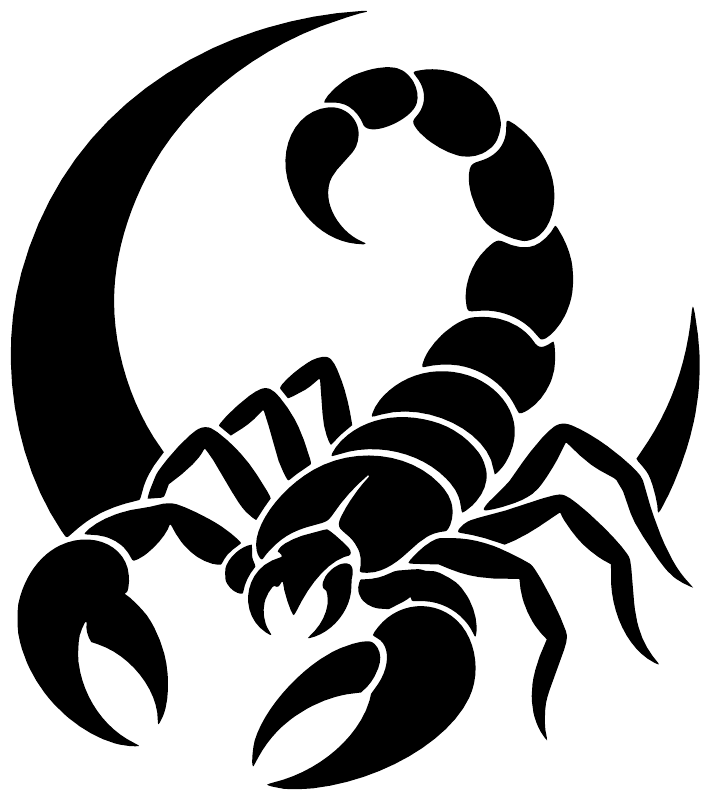 Scorpio scorpion crescent vinyl decal close-up, black and white design