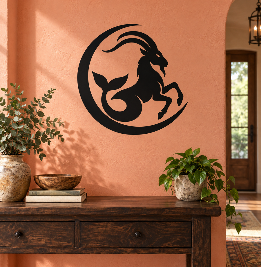 Black goat and crescent vinyl zodiac decal