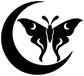 Moon and moth vinyl decal graphic, black crescent moon with moth silhouettes