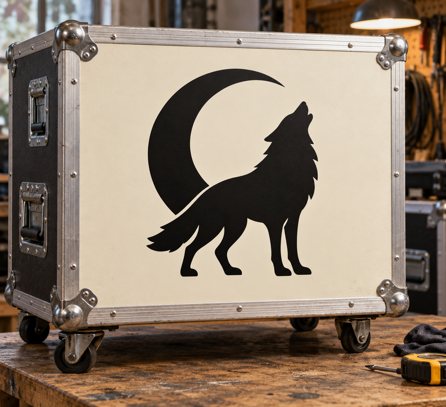 Vinyl decal featuring a black wolf silhouette with crescent moon