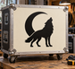 Vinyl decal featuring a black wolf silhouette with crescent moon
