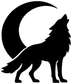 Vinyl decal close-up: black wolf howling under crescent moon