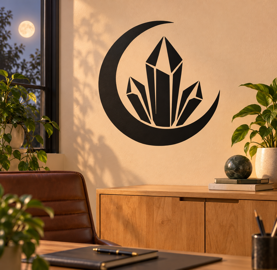 Black crescent moon vinyl decal with crystal graphic
