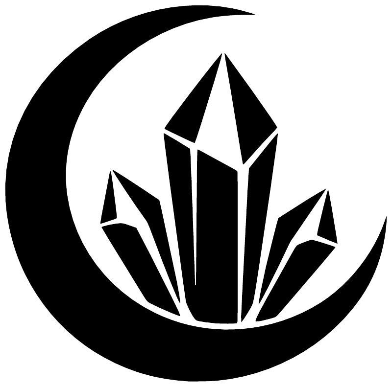 Crescent moon and crystal vinyl decal in black and white