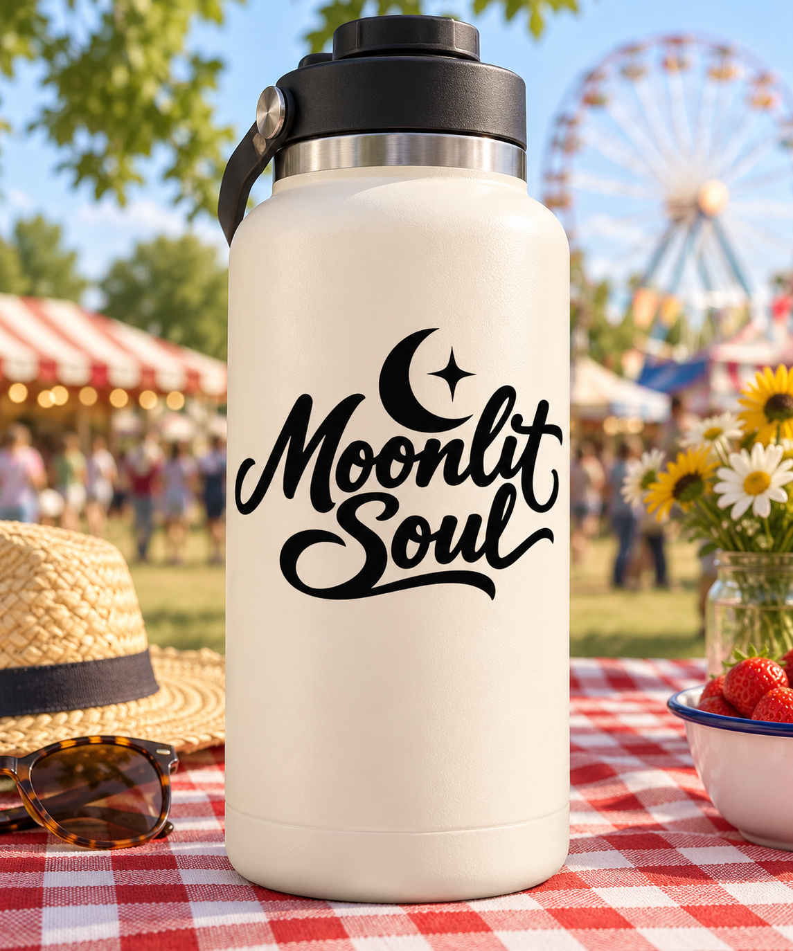 Moonlit Soul vinyl decal with crescent moon, star, and stylized script lettering