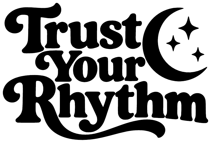 Trust Your Rhythm vinyl decal close-up with moon and star sparkles in black