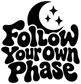 Black vinyl decal close-up with crescent moon, three stars, and drippy stylized lettering