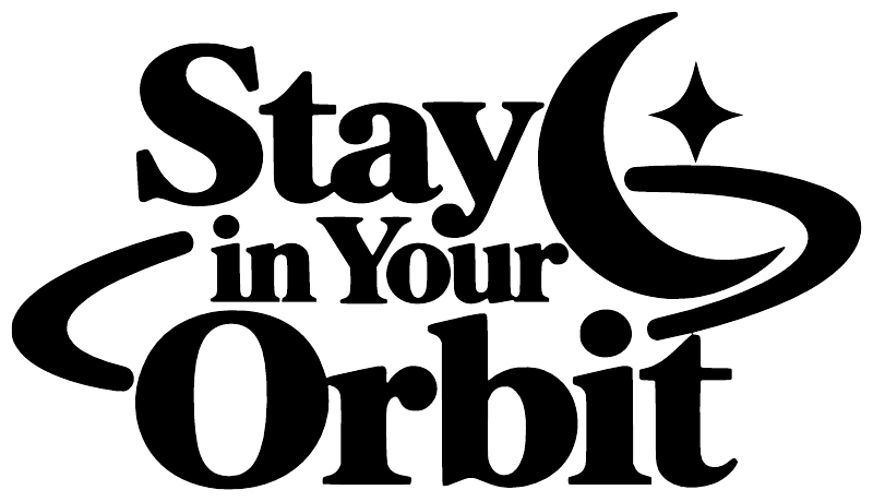 Stay in Your Orbit vinyl decal logo with crescent moon and stars, black