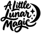 Vinyl wall decal close-up: black “A Little Lunar Magic” lettering with crescent moon, stars
