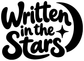 Black "Written in the Stars" vinyl decal with crescent moon and star