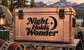 Night Holds Wonder vinyl decal with crescent star and bold black text on tan surface