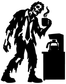 Zombie coffee break vinyl decal close-up: black zombie holding mug with coffee pot