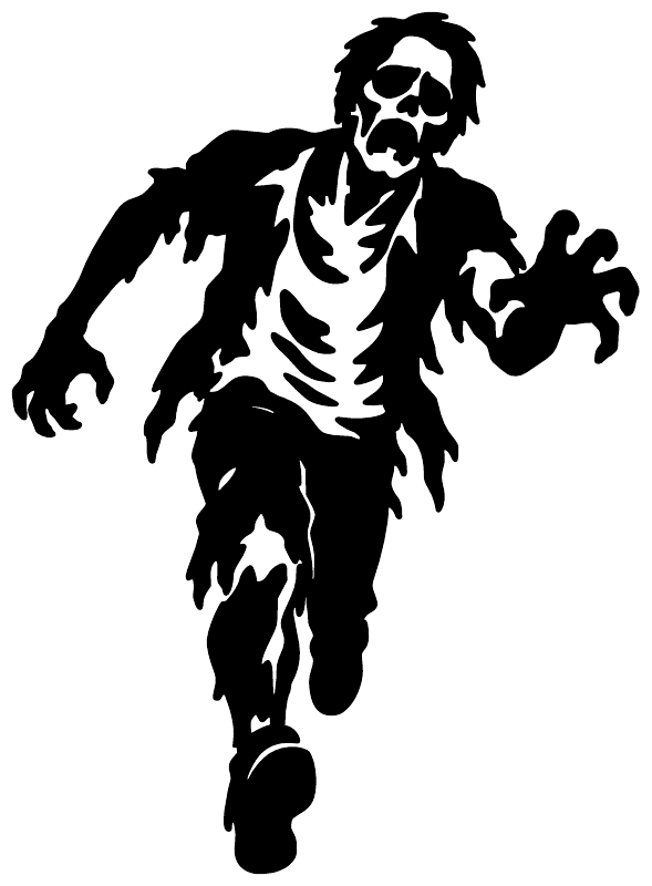 Zombie runner vinyl decal, black silhouette of zombie sprinting