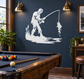 Zombie Fishing Day vinyl decal, white zombie fishing silhouette with rod and splash.