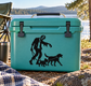 Zombie dog walker vinyl decal, black silhouette of a zombie with leashed dogs