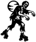 Zombie roller skater vinyl decal, black zombie holding arms out with moon behind