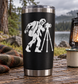 Zombie photographer vinyl decal: zombie with camera on tripod, white design on black.