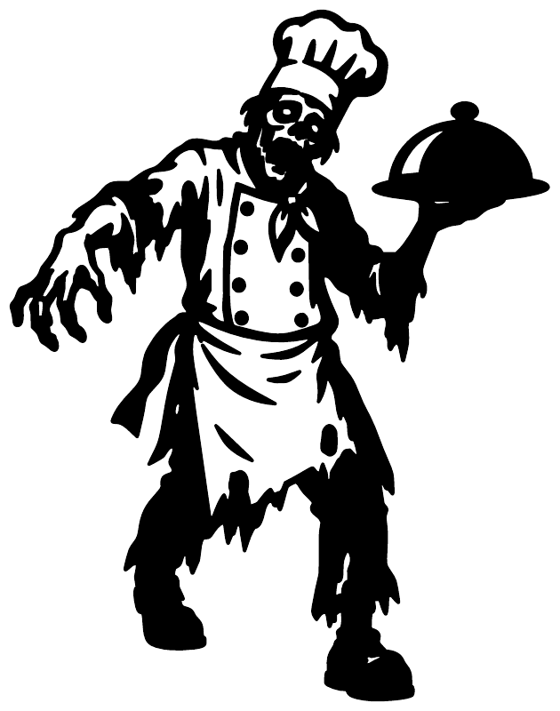 Black zombie chef vinyl decal silhouette with chef hat and apron