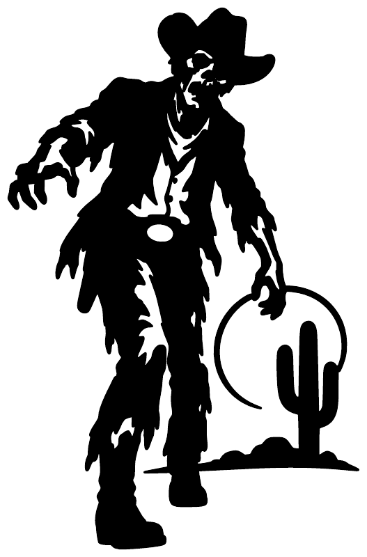 Black zombie cowboy vinyl decal with cactus silhouette