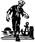 Black zombie sailor vinyl decal illustration with anchor and tomb-like waves