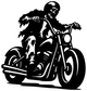 Black zombie motorcycle rider vinyl decal, rider on chopper-style bike silhouette