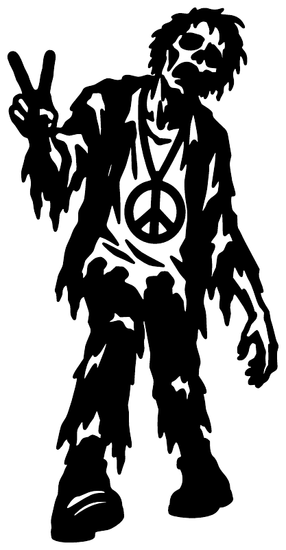 Black zombie peace portrait vinyl decal with peace sign