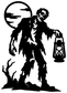 Zombie lantern vinyl decal close-up of zombie holding lantern, bold black silhouette