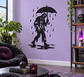 Zombie under umbrella vinyl decal with rain drops and puddles, full-body silhouette