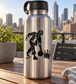 Zombie bowling night vinyl decal on a stainless steel water bottle
