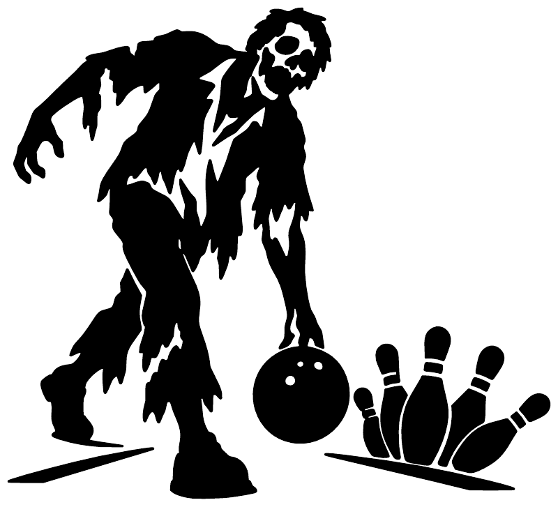 Black zombie bowling vinyl decal with bowling ball and hand graphic