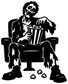 Zombie popcorn vinyl decal showing a zombie playing accordion at a table with popcorn pieces