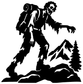 Black hiker zombie silhouette vinyl decal on snowy mountain peak